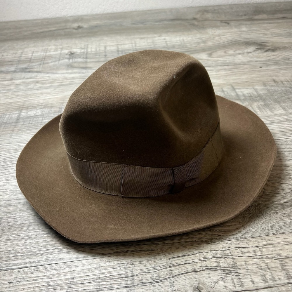 Borsalino Fedora Mens 7 1/8 Brown Fur Felt Vintage Italian Wide Brim Hat